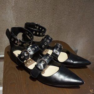 ZARA Basic Black Buckle Strap Pointed Flats